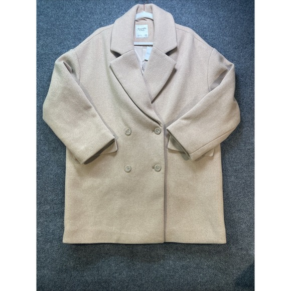Abercrombie & Fitch Jackets & Blazers - ABERCROMBIE and FITCH Coat Womens Medium Petite Lined Tan Button Mid-Length